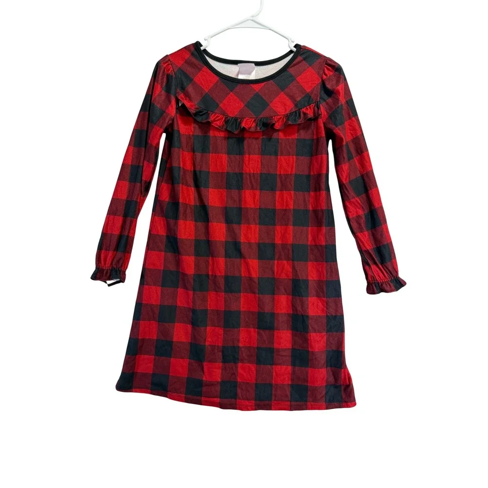 Wondershop Target Kids 12 Red Black Buffalo Plaid Ruffle Nightgown Sleep Dress